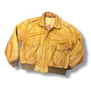 Vintage Yellow Hunt Club Tan Leather Bomber Jacket